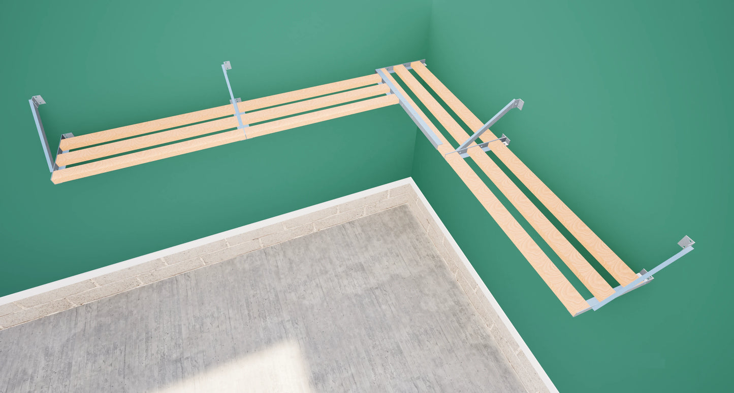 The Top Tier Shelving Small shelf is 20-inches deep and can be connected in a corner.