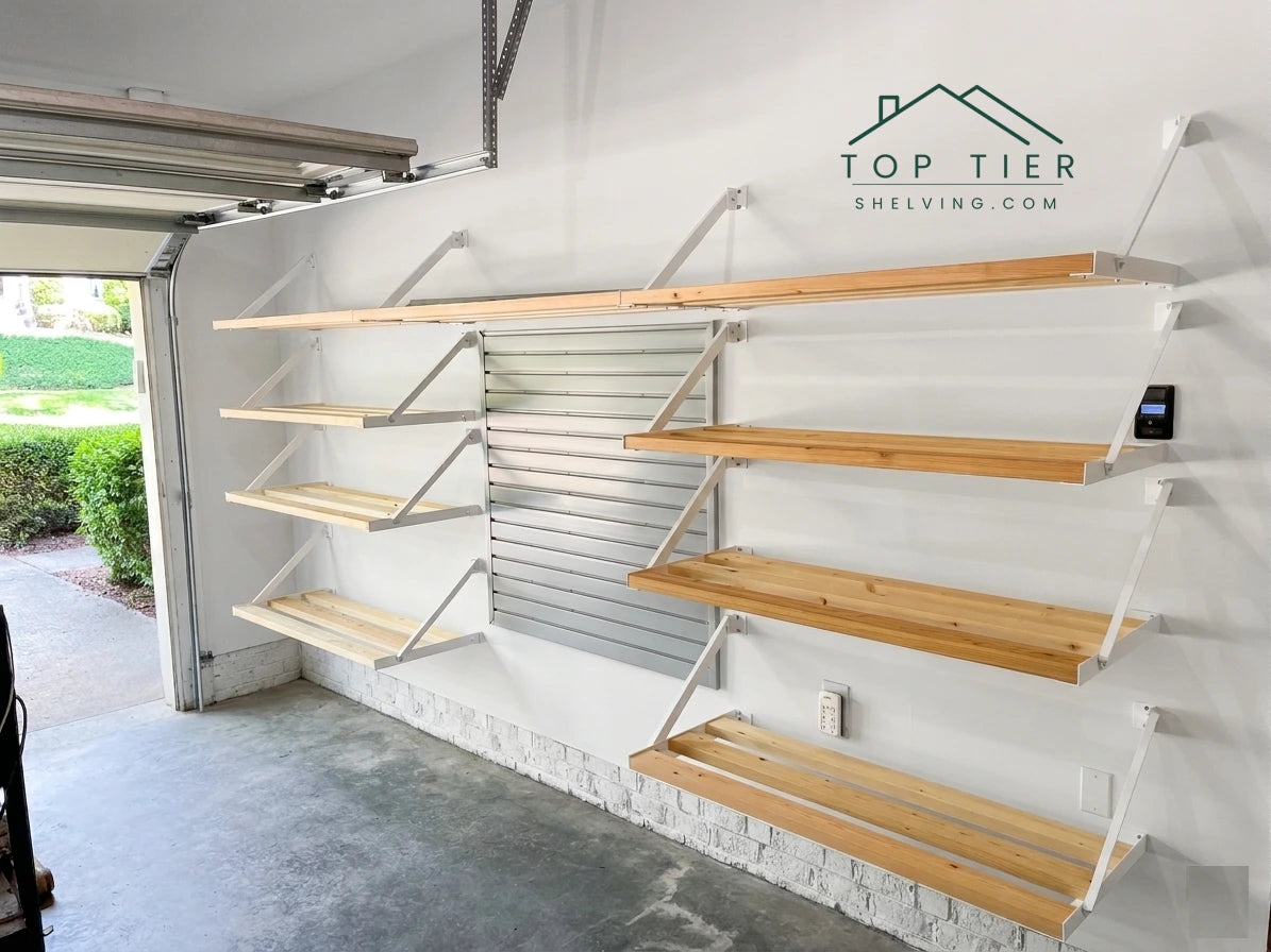 customized garage shelving setup design from top tier shelving company in garner nc