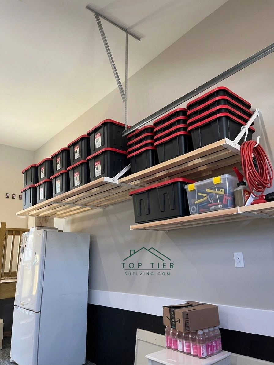 garage shelving installation in Apex North Carolina organized garage with heavy-duty shelves.