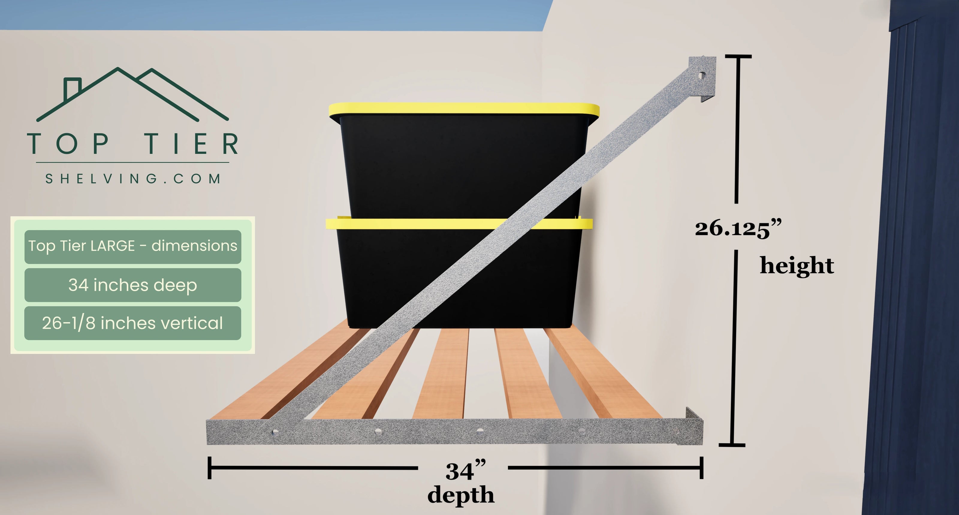Top Tier Shelving Co. Large Garage Storage Shelf Dimensions Depth and Height Vertical