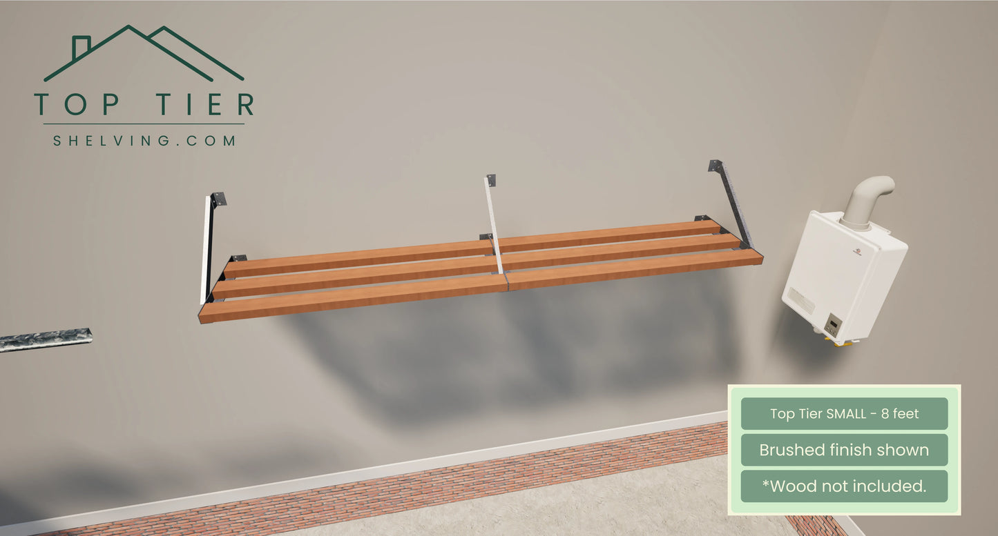 Top Tier Shelving Co Small Garage Storage Shelf 8 feet brushed