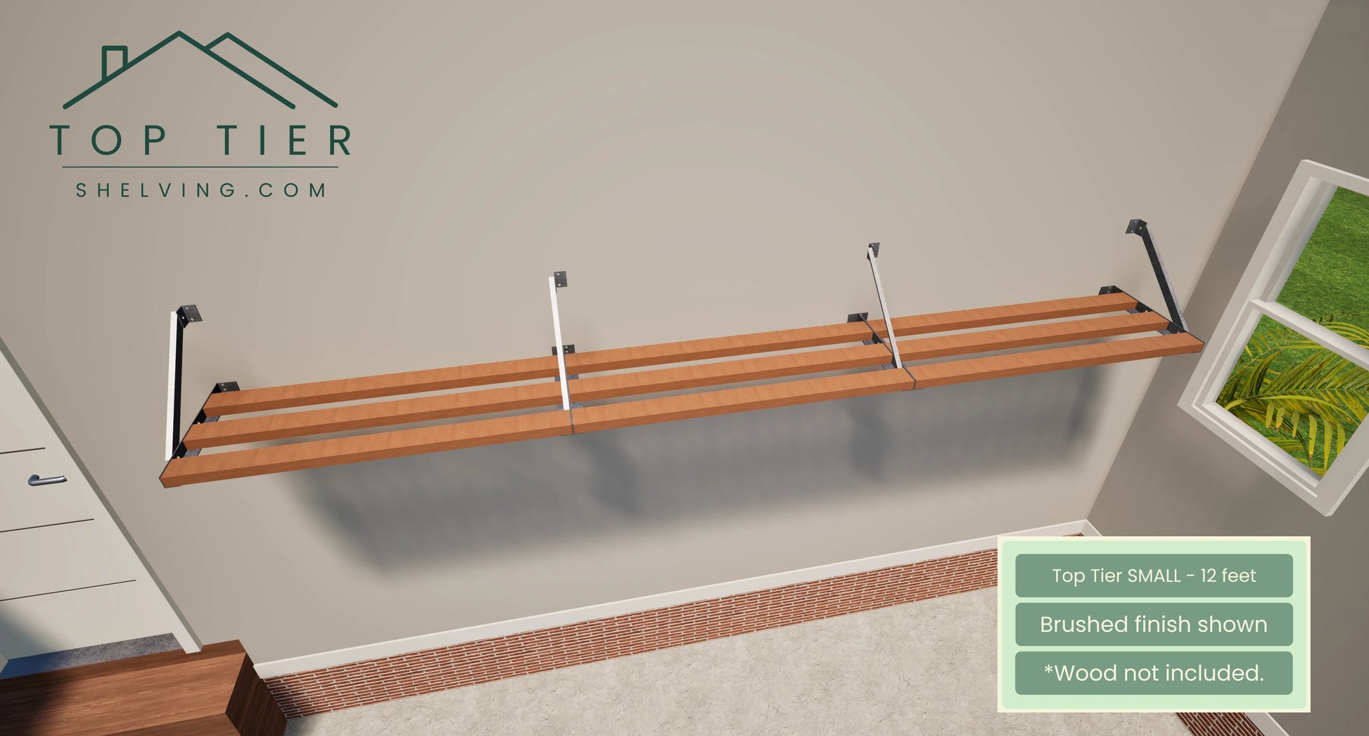 Top Tier Shelving Co Small Garage Storage Shelf 12 feet brushed