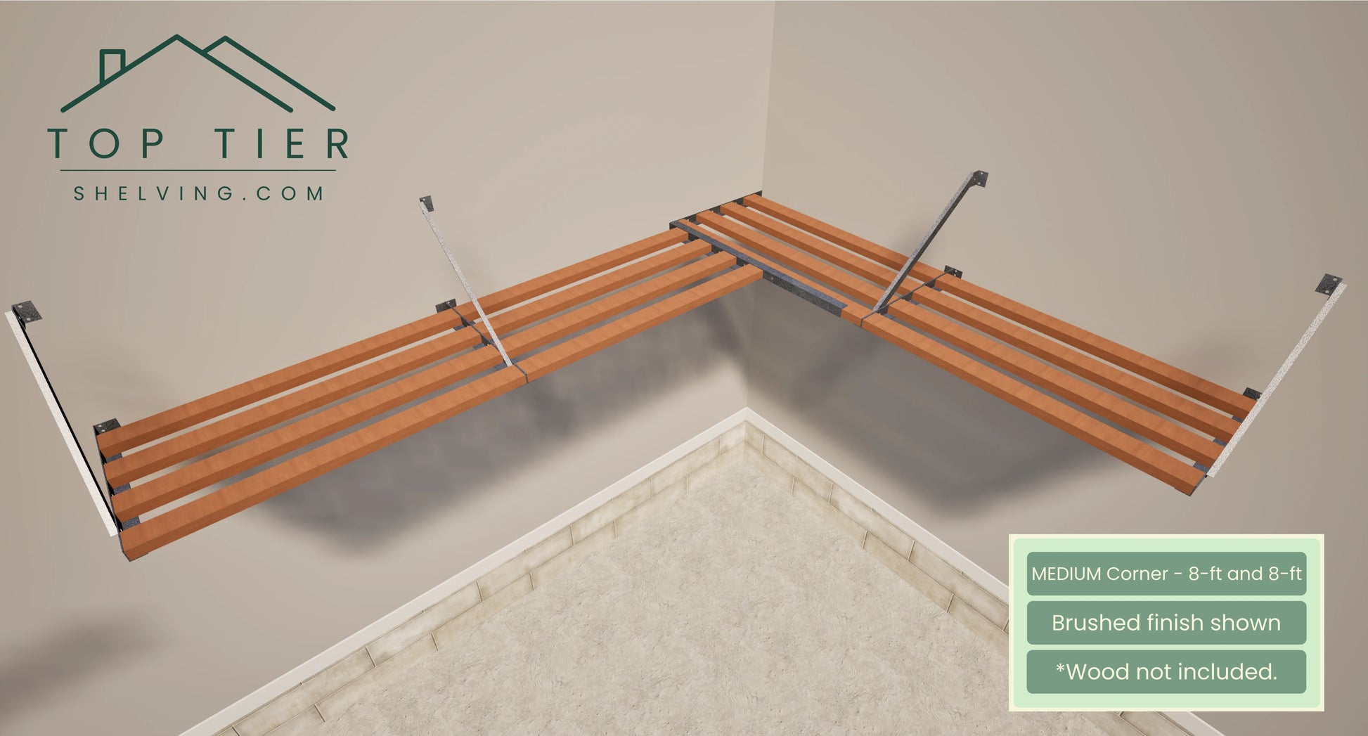 top tier shelving company medium corner shelf 8 feet and 8 feet brushed