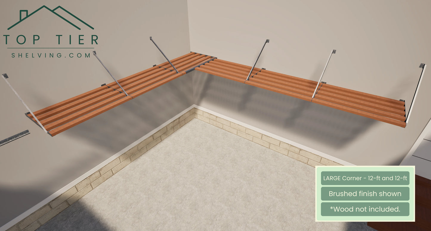 Top Tier Shelving Company Large Corner Garage Storage 12 feet and 12 feet