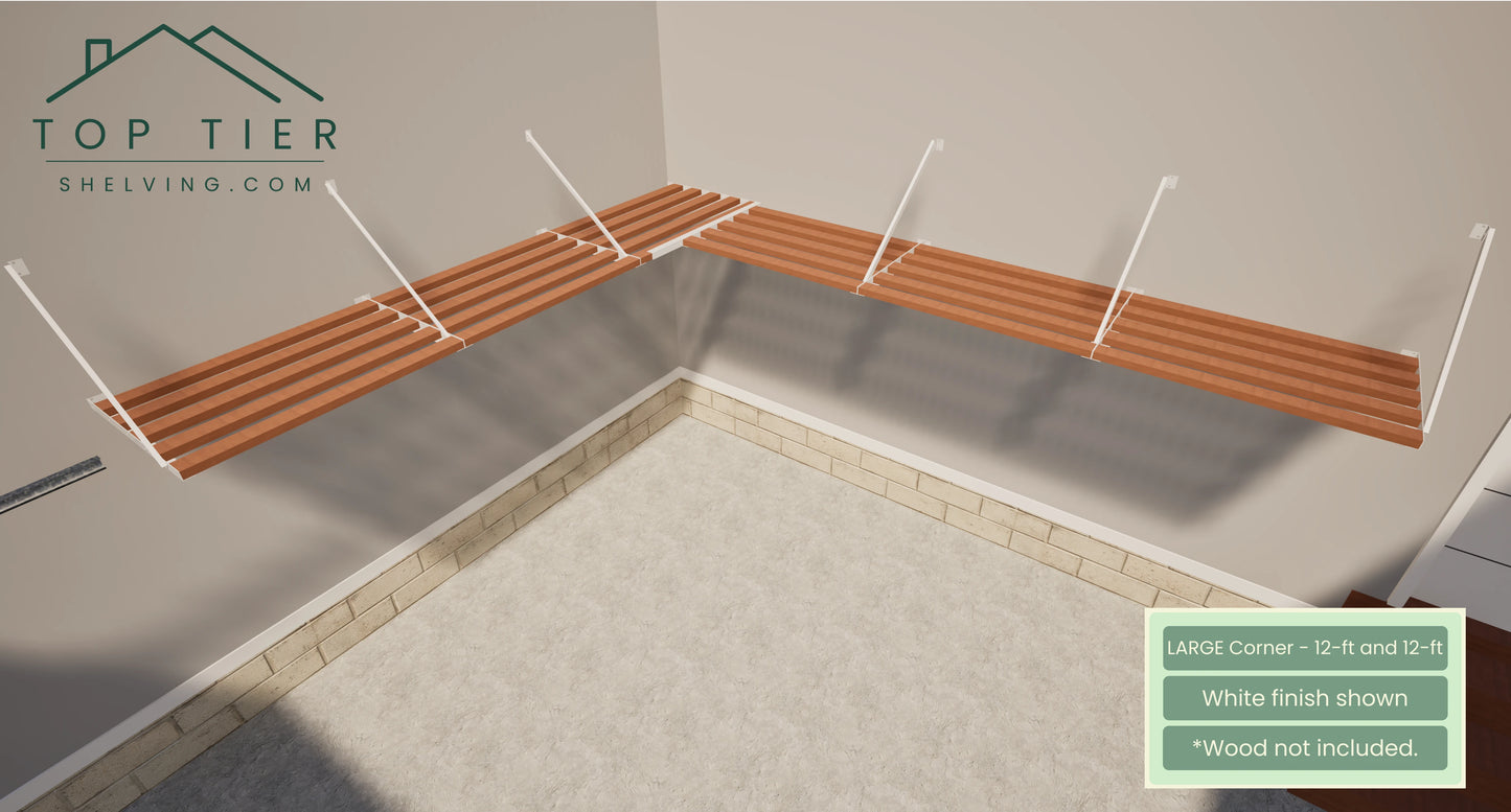 Top Tier Shelving Company Large Corner Garage Storage Shelf 12 feet and 12 feet white finish