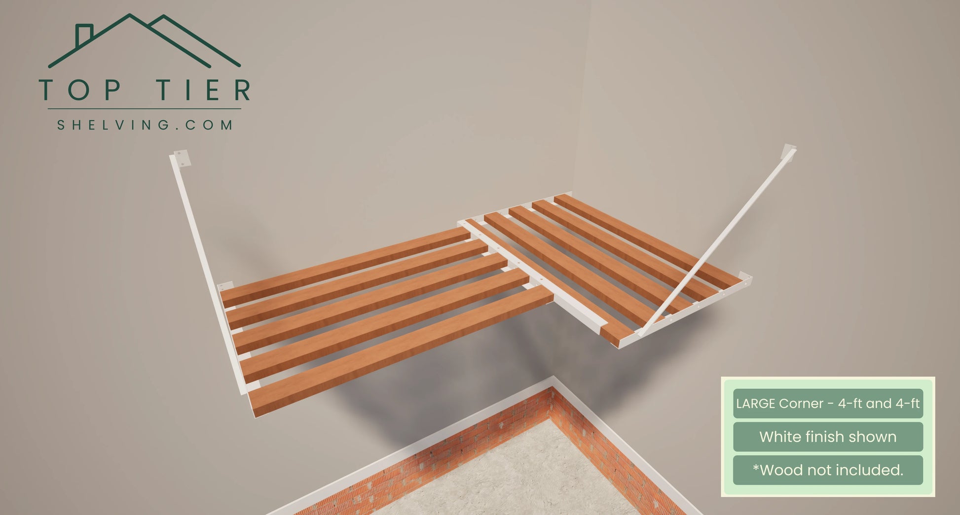 Top Tier Shelving Company Large Corner Garage Storage Shelf 4 feet and 4 feet white finish