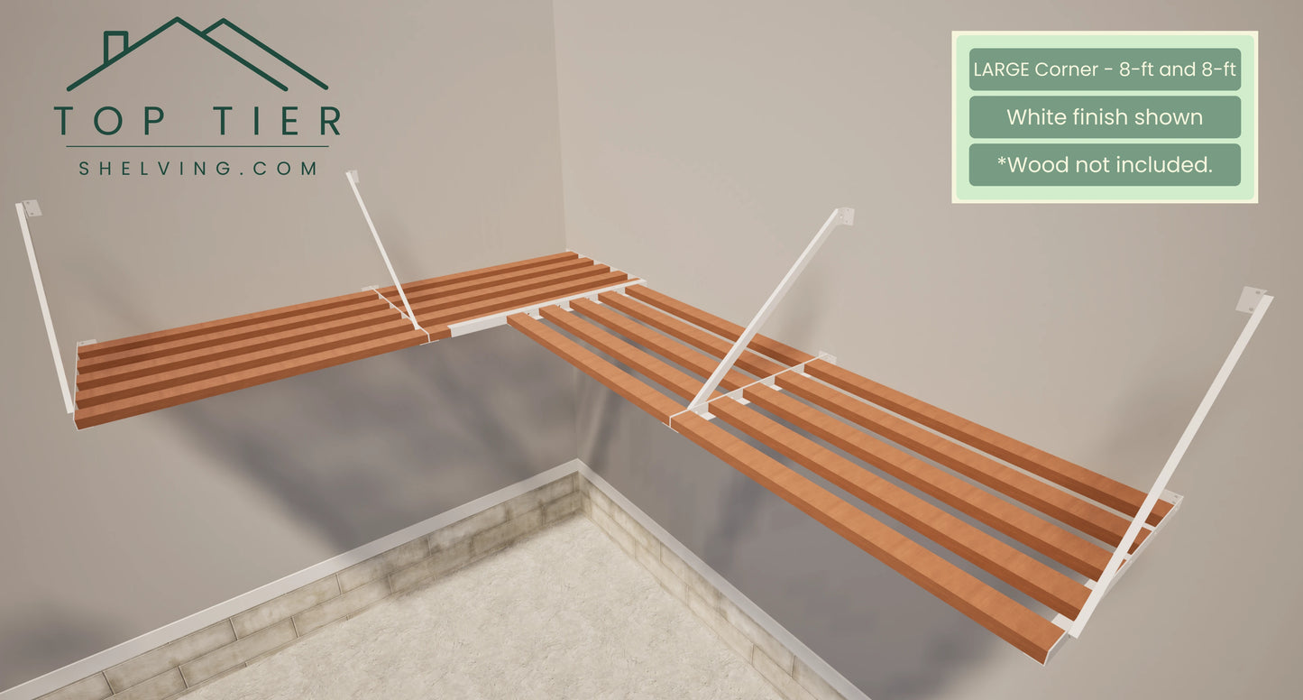 Top Tier Shelving Company Large Corner Garage Storage Shelf 8 feet and 8 feet white finish