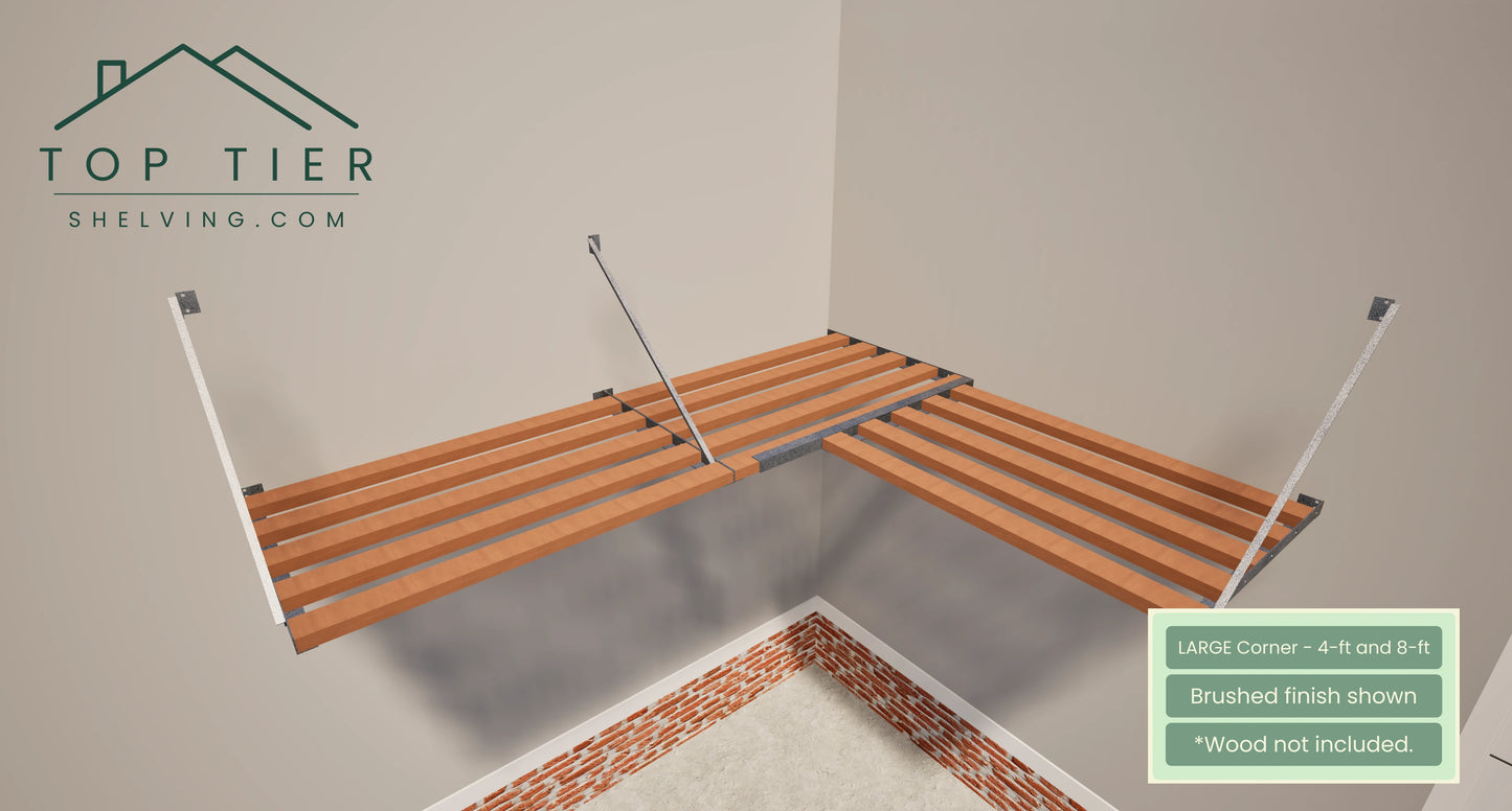 Top Tier Shelving Company Large Corner 8 feet and 8 feet brushed