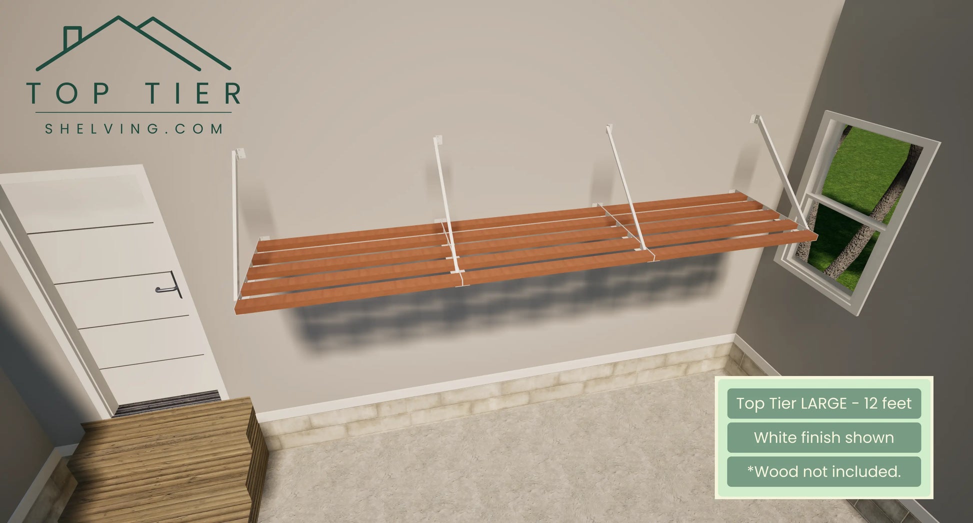 Top Tier Shelving Company Large Garage Storage Shelf 12 feet white