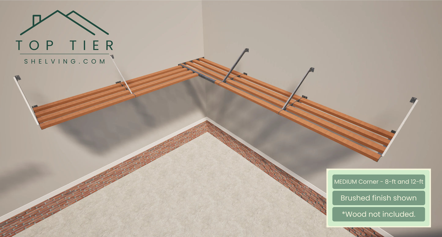 top tier shelving company medium corner shelf 8 feet and 12 feet brushed