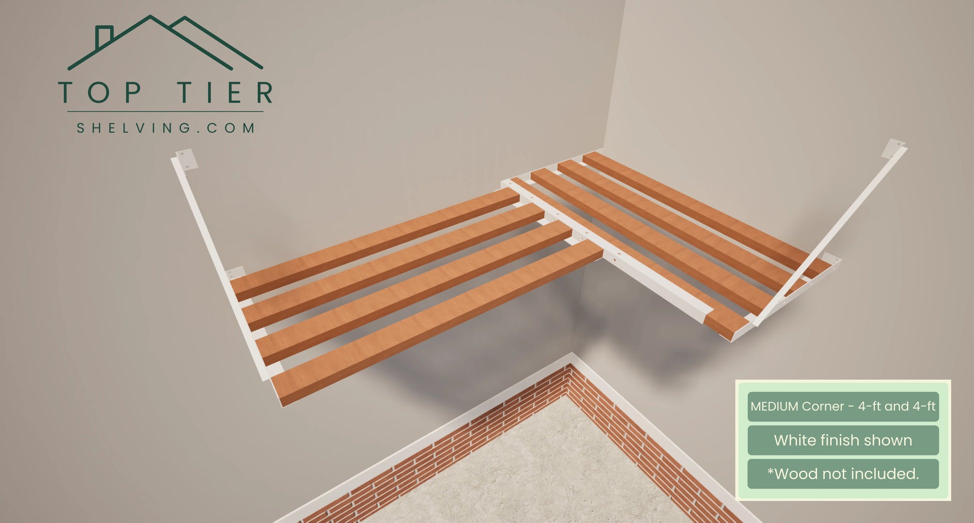 Top Tier Shelving Company Medium Corner Garage Storage Shelf 4 feet and 4 feet white finish