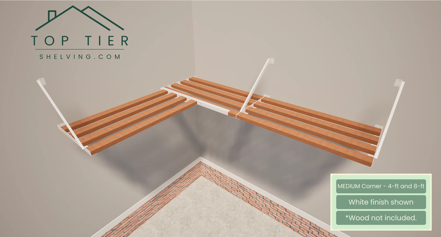 Top Tier Shelving Company Medium Corner Garage Storage Shelf 4 feet and 8 feet white finish