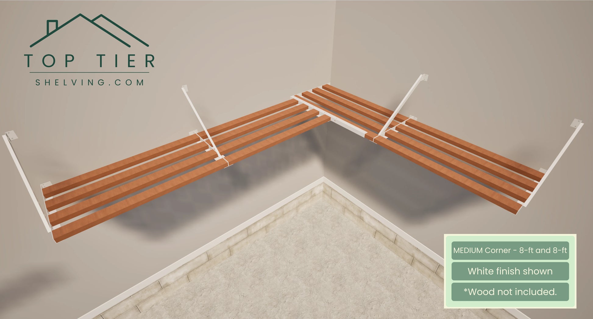 Top Tier Shelving Company Medium Corner Garage Storage Shelf 8 feet and 8 feet white finish