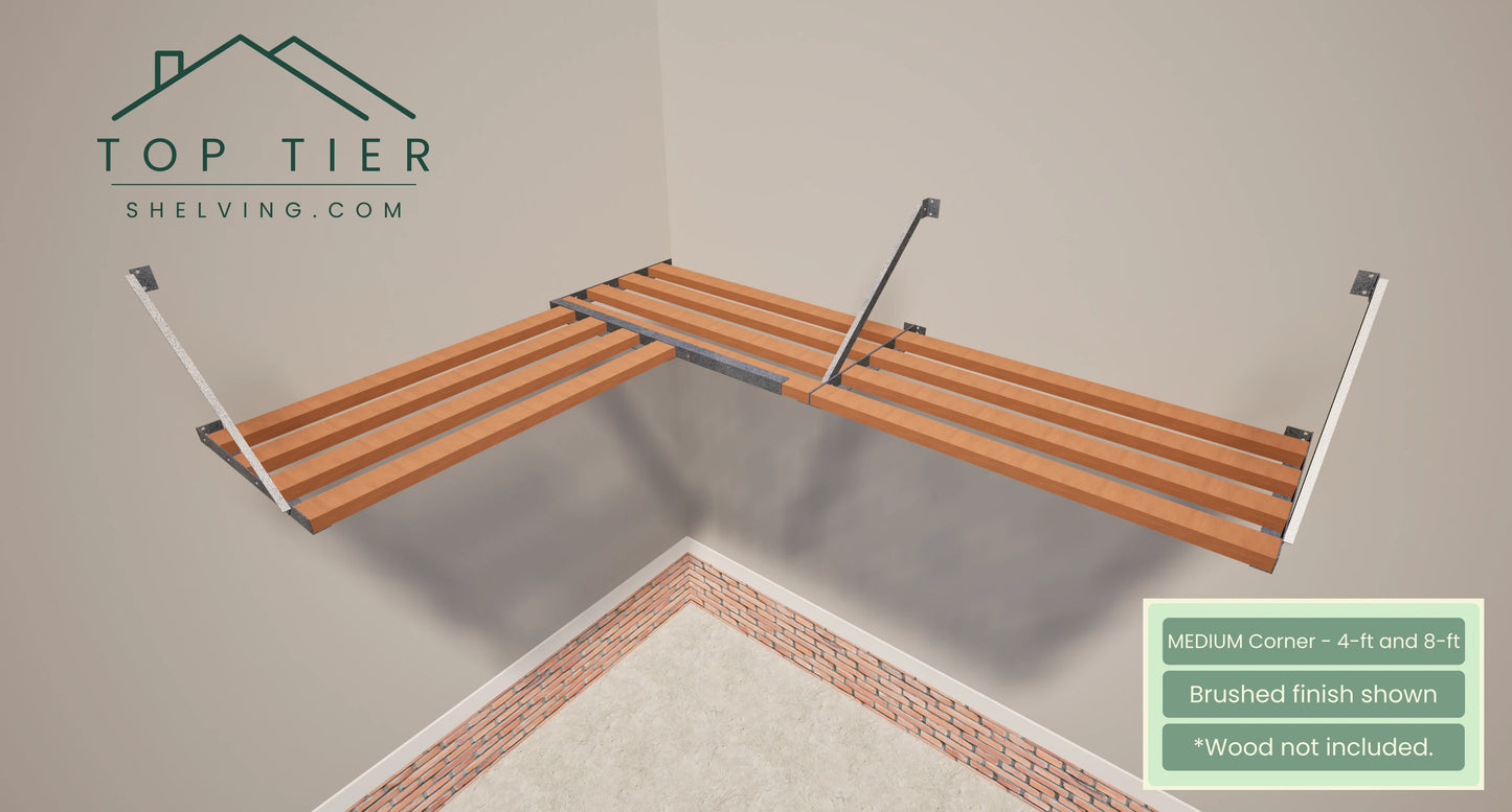 top tier shelving company medium corner shelf 4 feet and 8 feet brushed