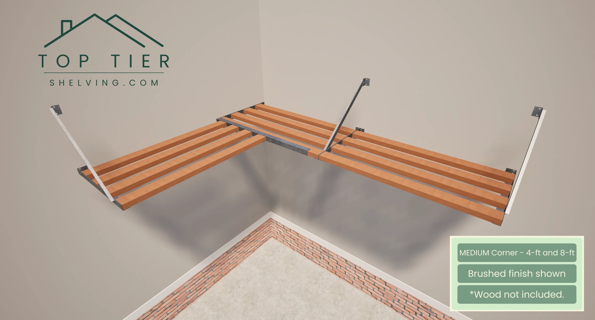 top tier shelving company medium corner shelf 4 feet and 8 feet brushed