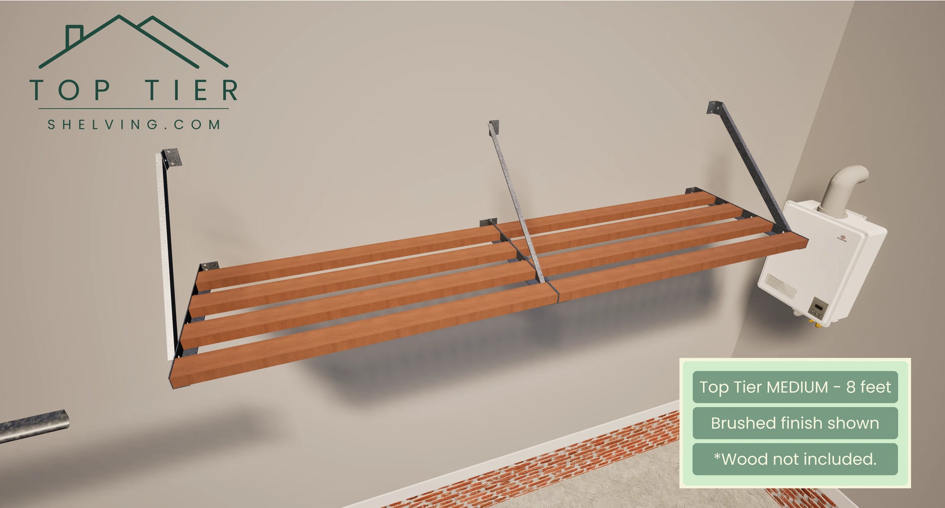 Top Tier Shelving Company Medium Garage Storage Shelf 8 feet Brushed