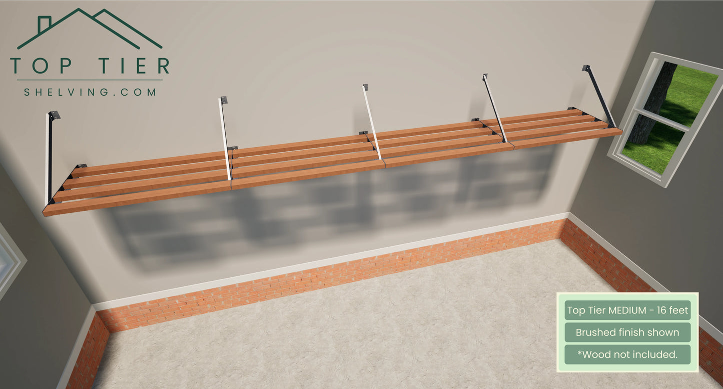 Top Tier Shelving Co. Medium Garage Storage Shelf 16 feet Brushed