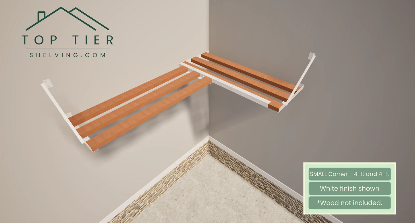 Top Tier Shelving Company Small Corner Garage Storage Shelf 4 feet and 4 feet white finish