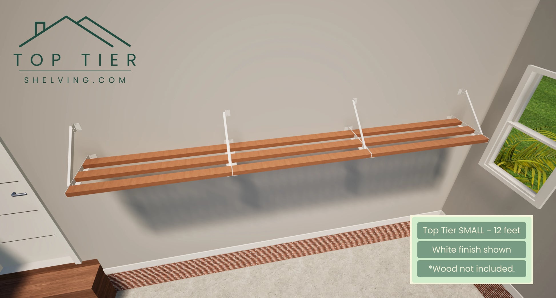 Top Tier Shelving Company Small Garage Storage Shelf 12 feet white