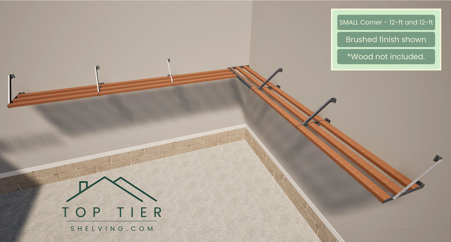 top tier shelving company garage storage small corner 12 feet and 12 feet brushed