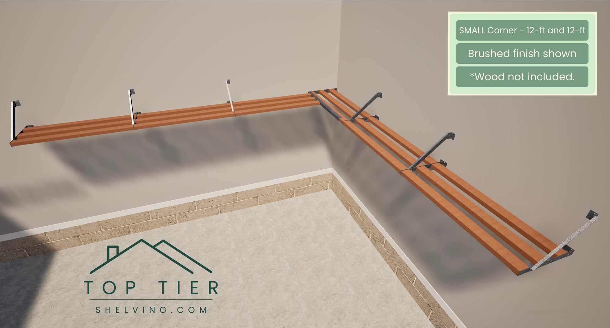 top tier shelving company garage storage small corner 12 feet and 12 feet brushed