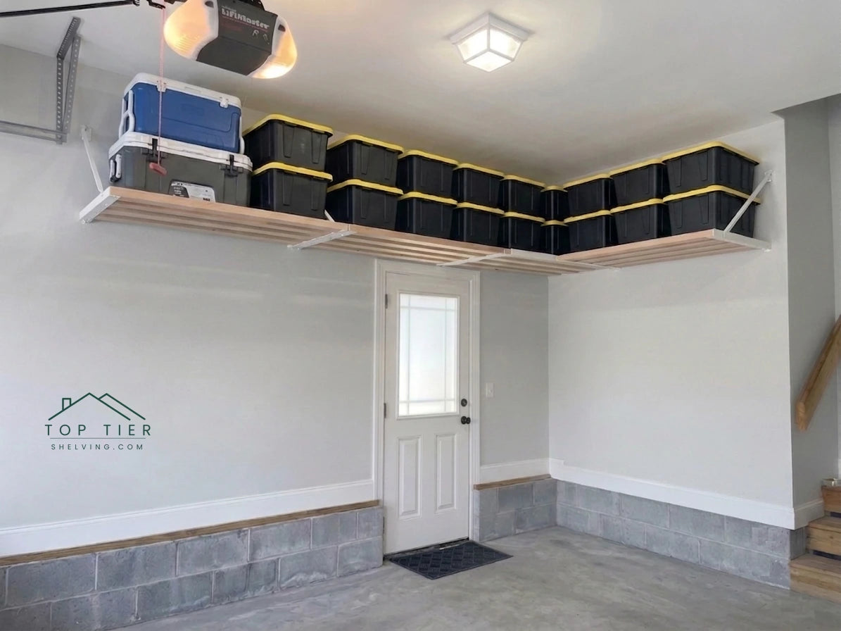 wall mounted garage shelving installed in garner nc by top tier shelving company